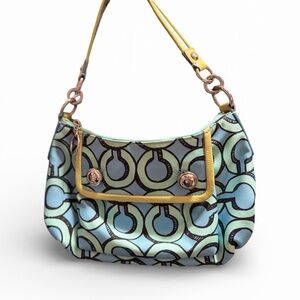Coach Poppy Stylish Blue and Yellow Patterned Women's Bag